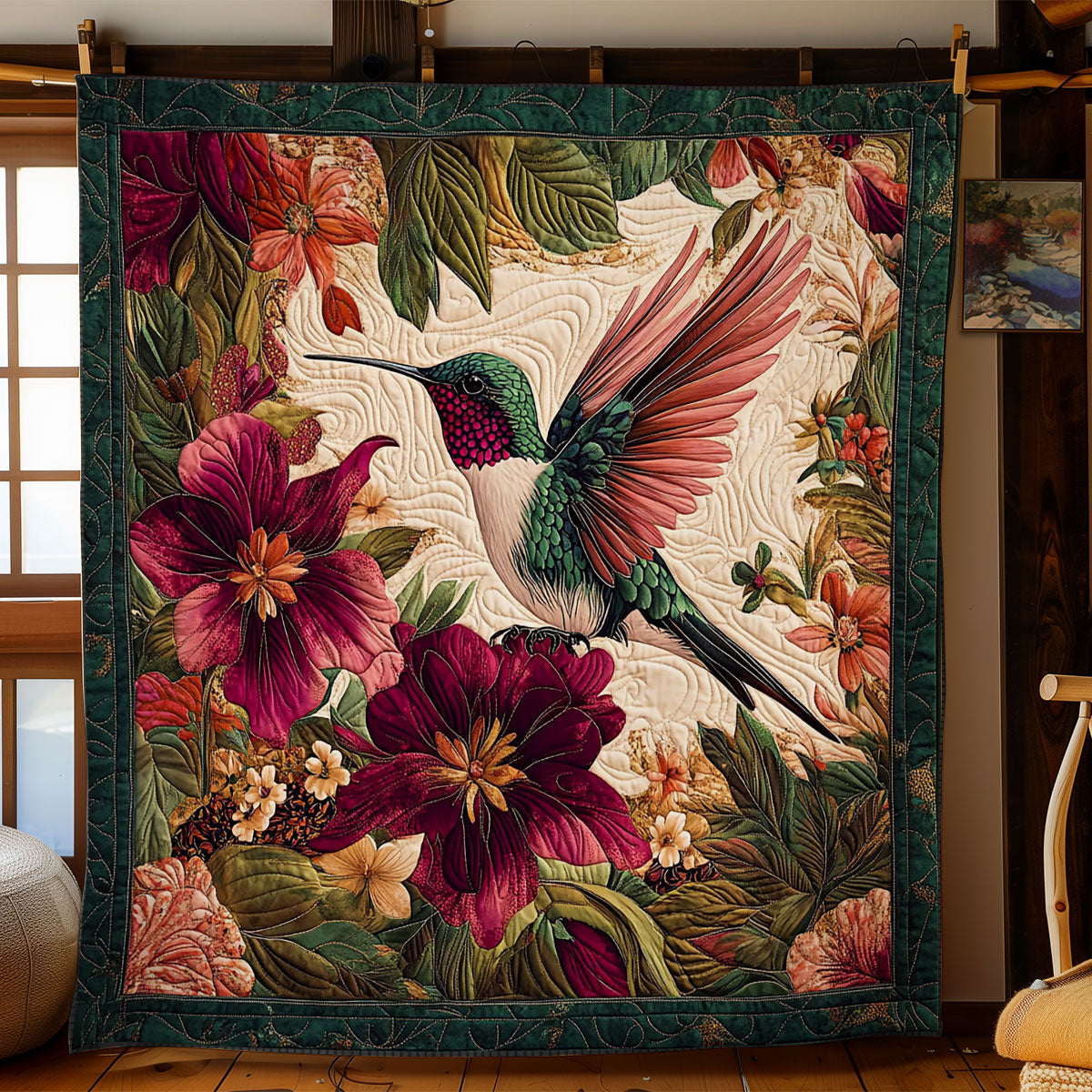 Beautiful Hummingbird In Garden WY2301043CL Quilt