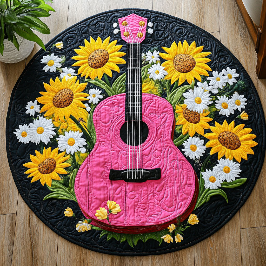 Floral Guitar WX0605019CL Quilted Round Mat