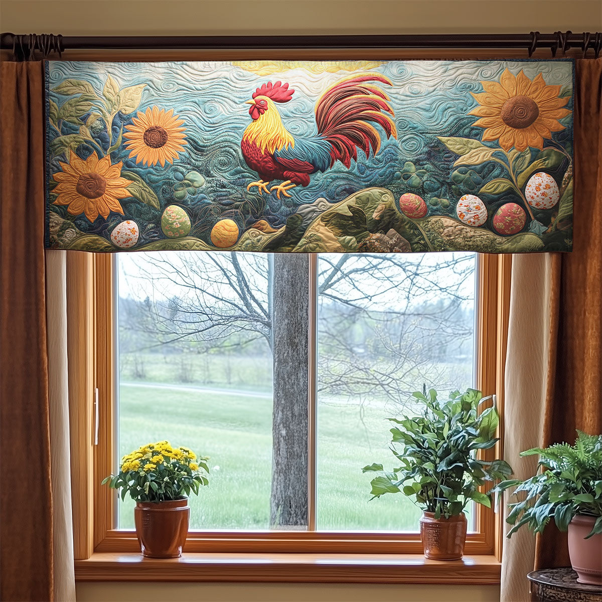 Sunflower Rooster WX2003109CL Quilted Valance