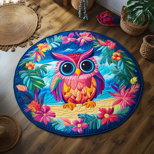 Tropical Wreath Owl WY1006031CL Quilted Round Mat