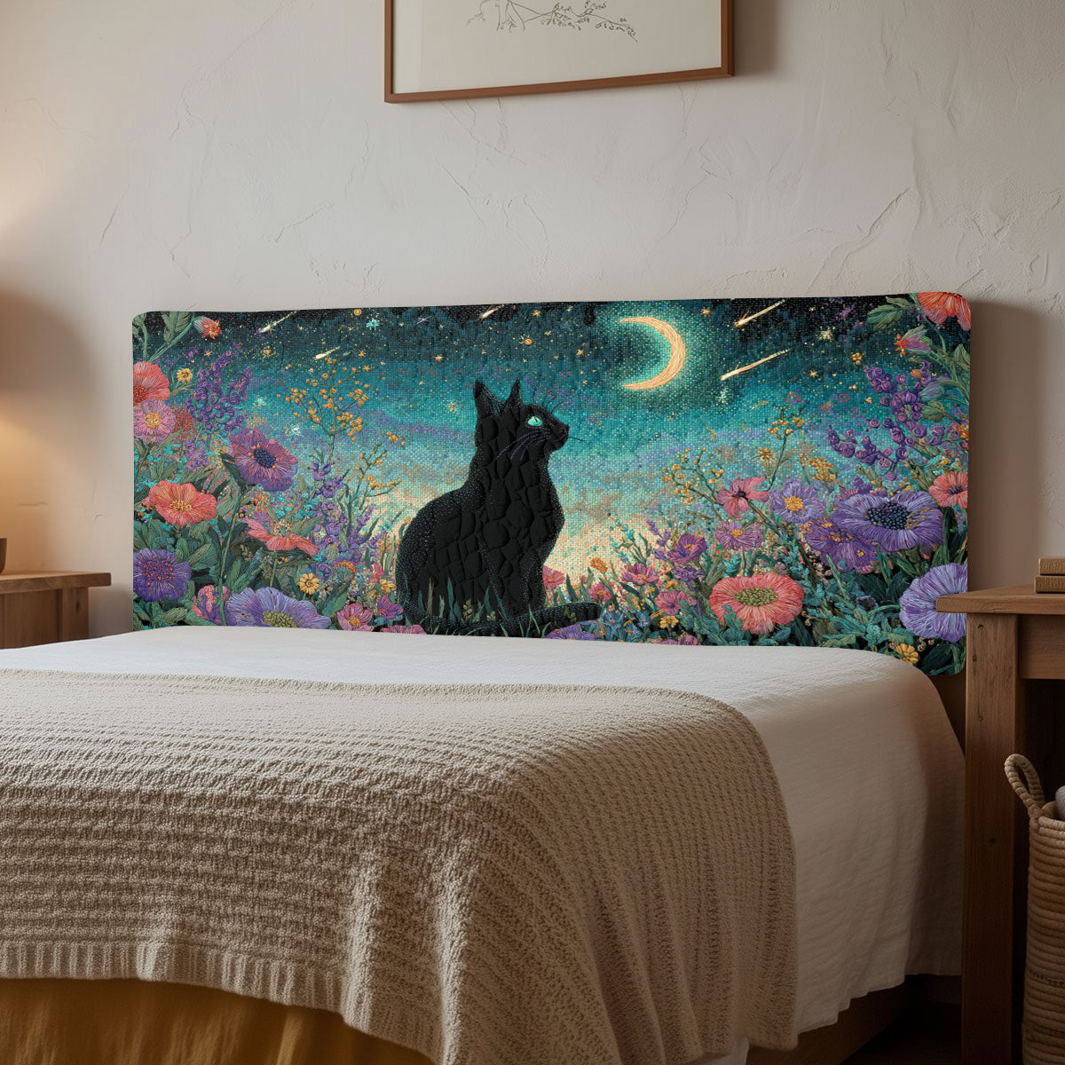 Moonlit Cat Reverie CW2212025CL Quilted Headboard Slipcover