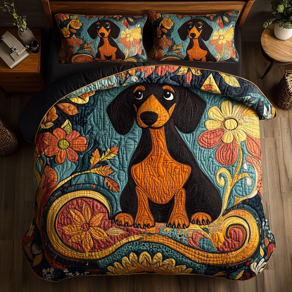 Floral Patchwork Dachshund WY0406010CL Duvet Cover Set