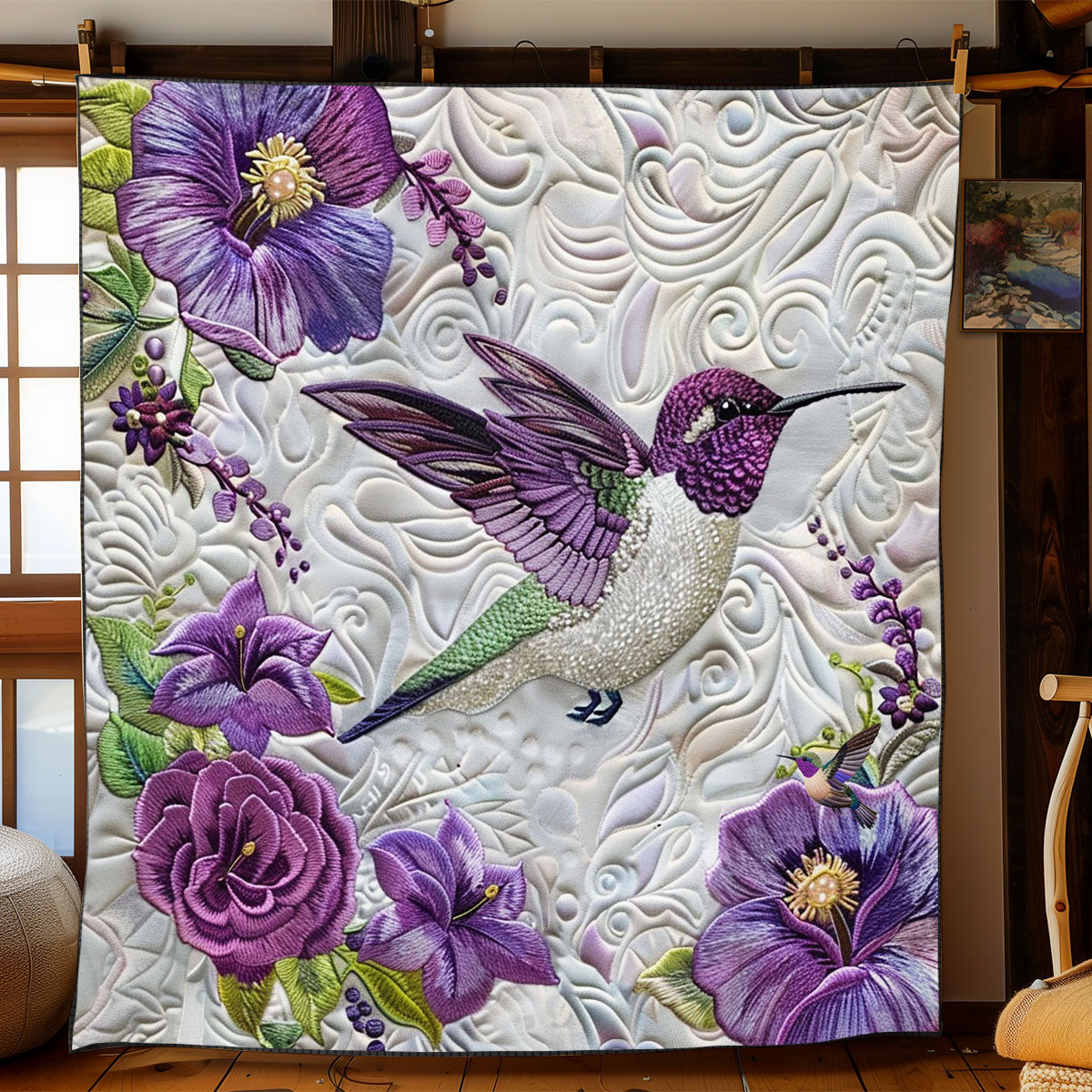 Purple Hummingbird WJ2512021CL Quilt