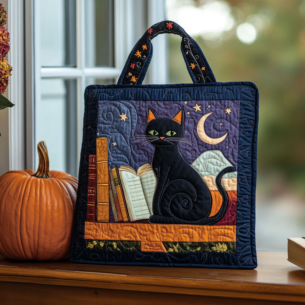 Cat Book At Night DH0410039CL Quilted Tote Bag