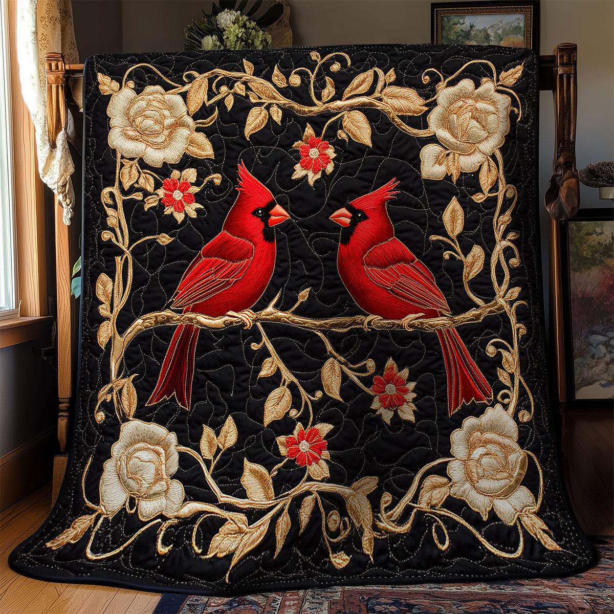 Couple Cardinal In Flower WY1902069CL Quilt