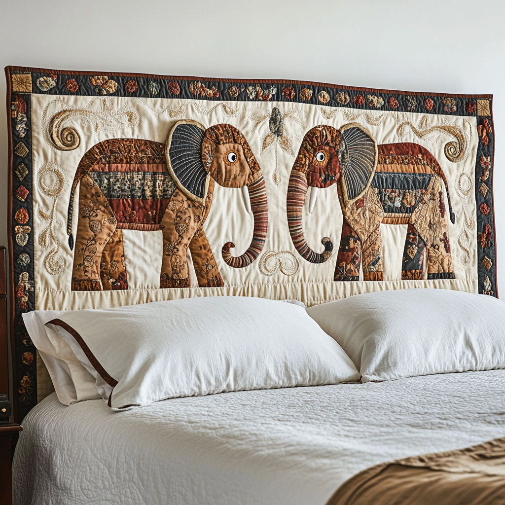 Tribal Elephants CP1712030CL Quilted Headboard Slipcover