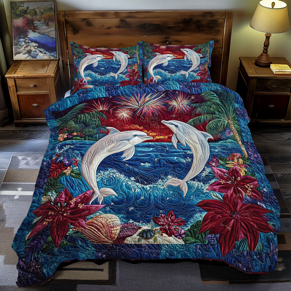 Couple Dolphin In Firework WY1612043CL Duvet Cover Set