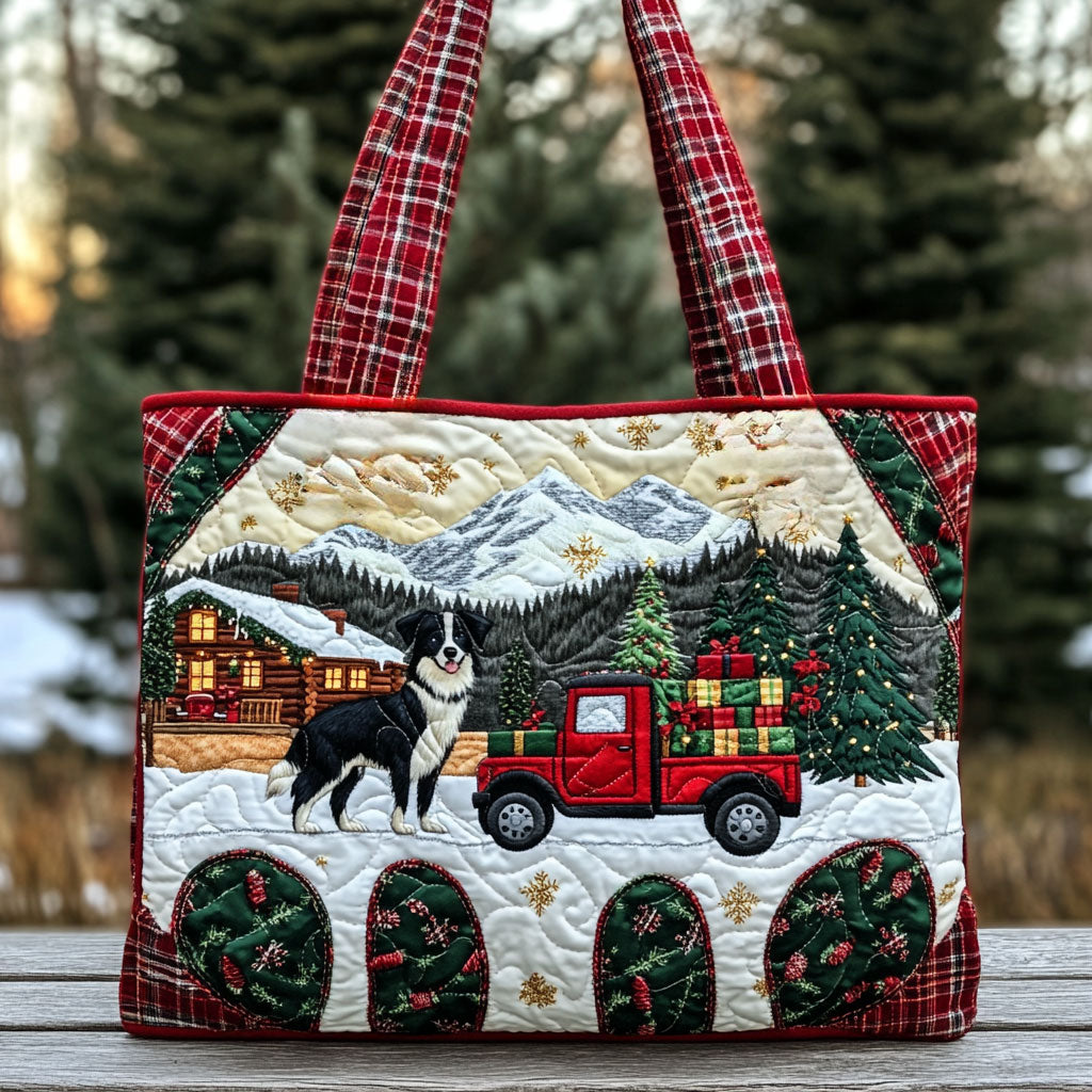 Border Collie Christmas Tree WN0611010CL Quilted Tote Bag