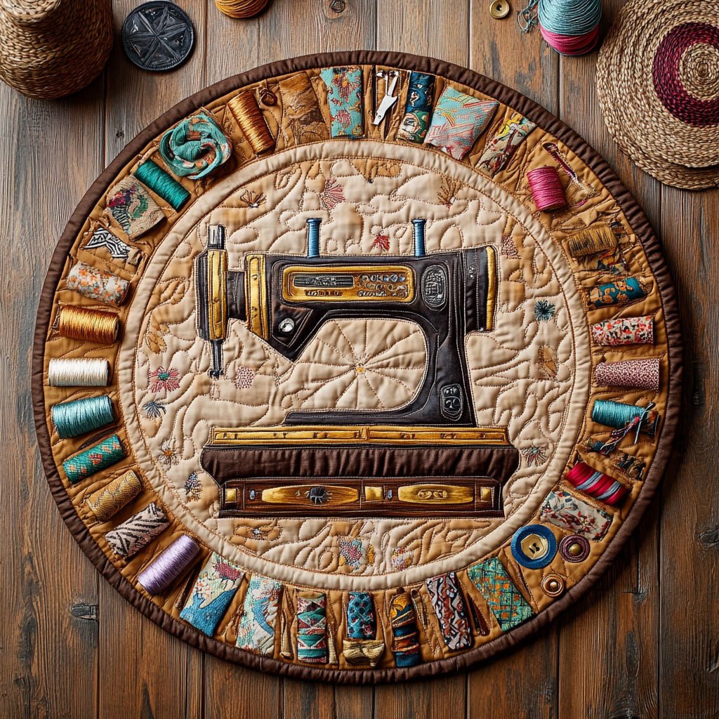 Sewing Machine And Thread WY2504022CL Quilted Round Mat