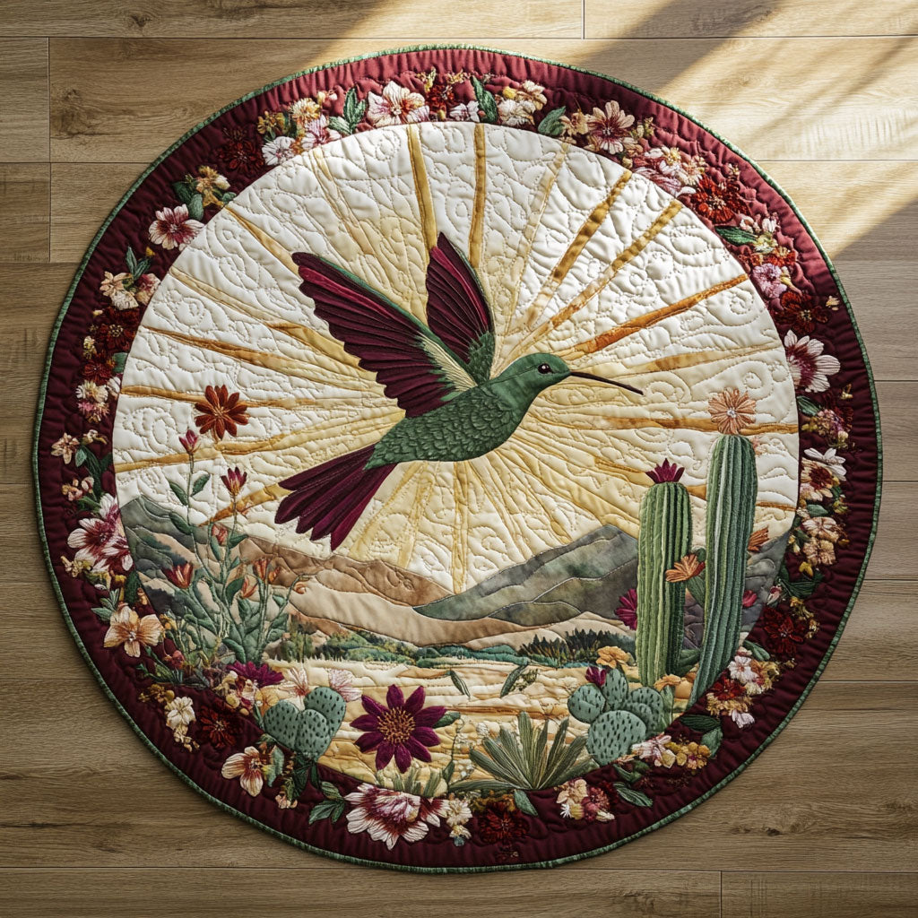 Hummingbird Garden Square WN2905033CL Quilted Round Mat