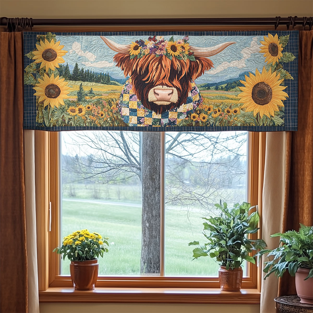 Highland Cow In Bloom WN1707028CL Quilted Valance