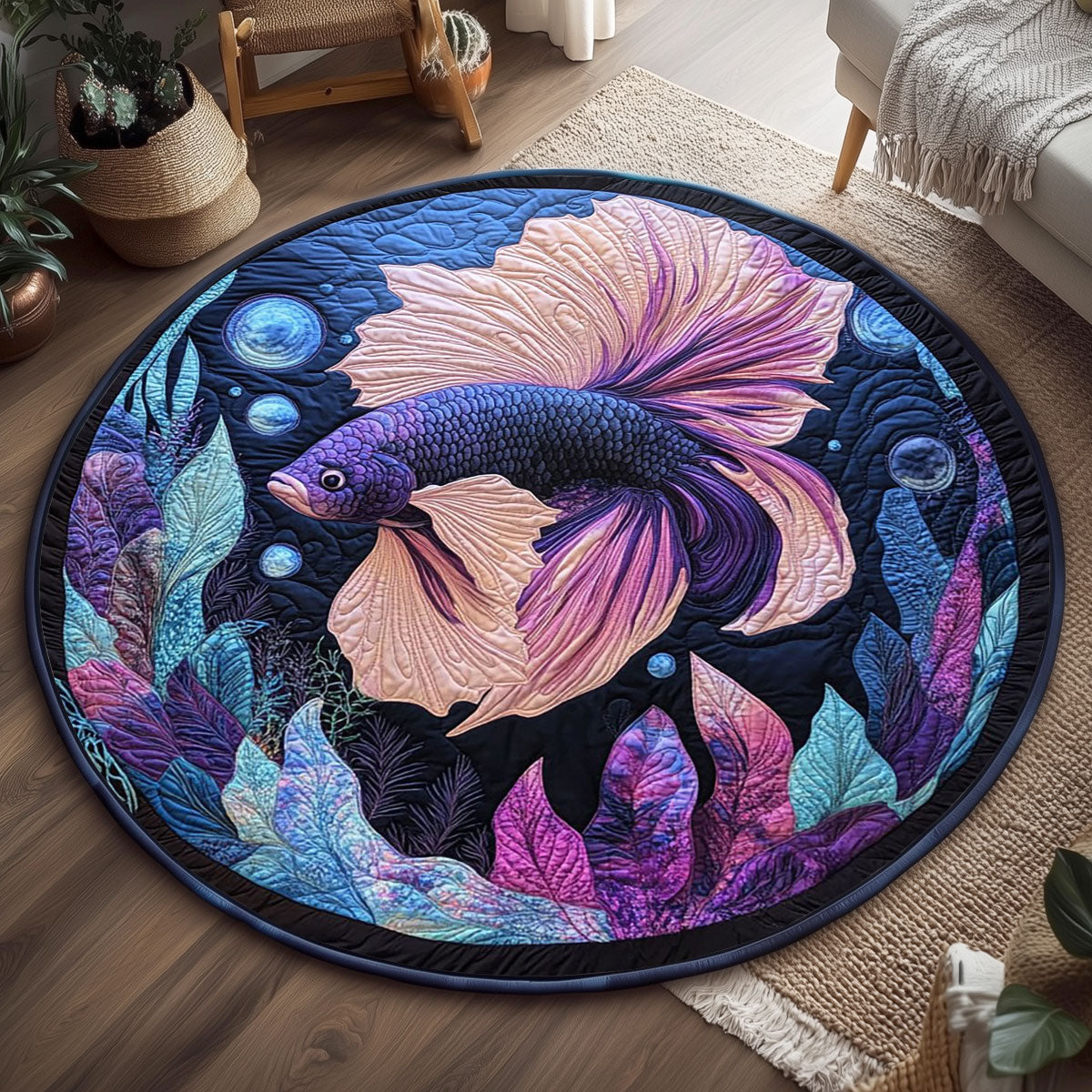 Mysterious Purple Betta Fish WP2605004CL Quilted Round Mat