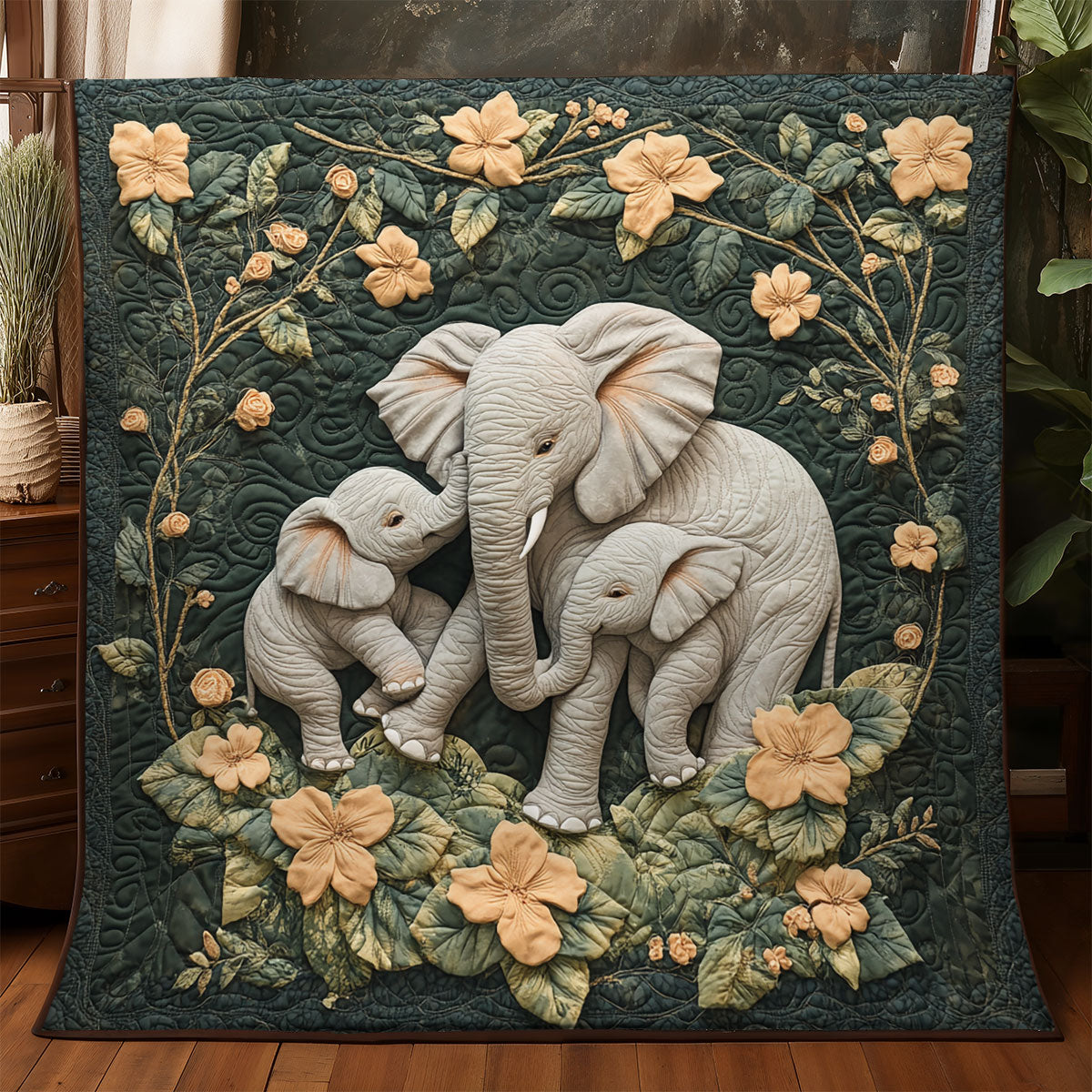 Charming Elephant Family WX1306007CL Quilt