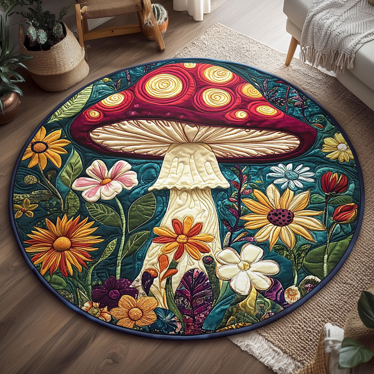 Psychedelic Mushroom WJ0504045CL Quilted Round Mat