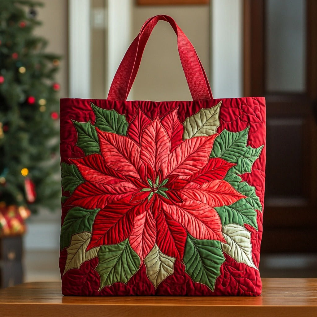 Poinsettia Christmas XR2409001CL Quilted Tote Bag