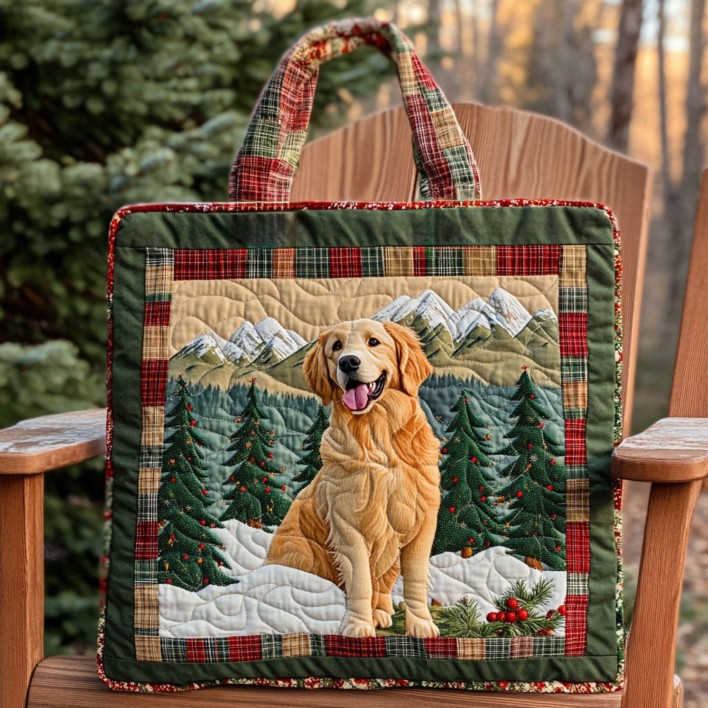 Golden Retriever Christmas Cabin WN0611057CL Quilted Tote Bag