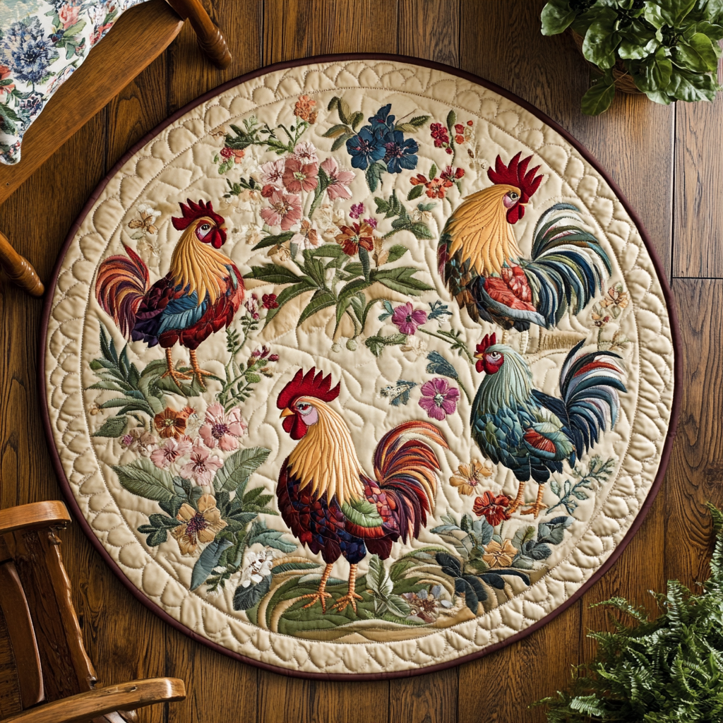 Rooster Land XR1403008CL Quilted Round Mat