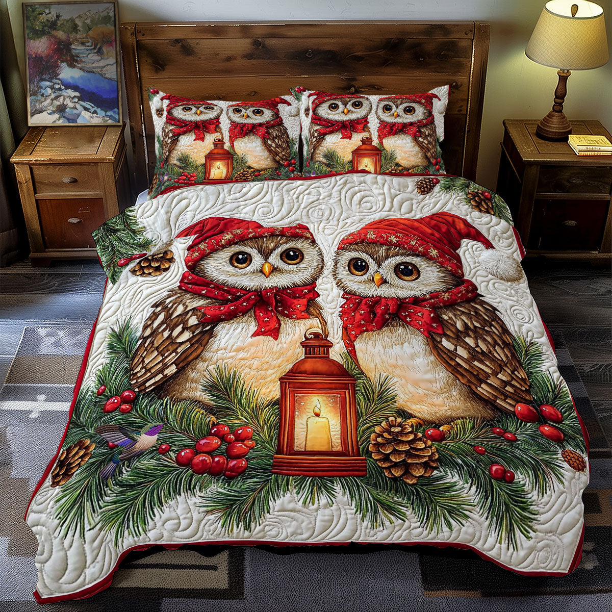 Couple Owl In Winter WY0412059CL Duvet Cover Set