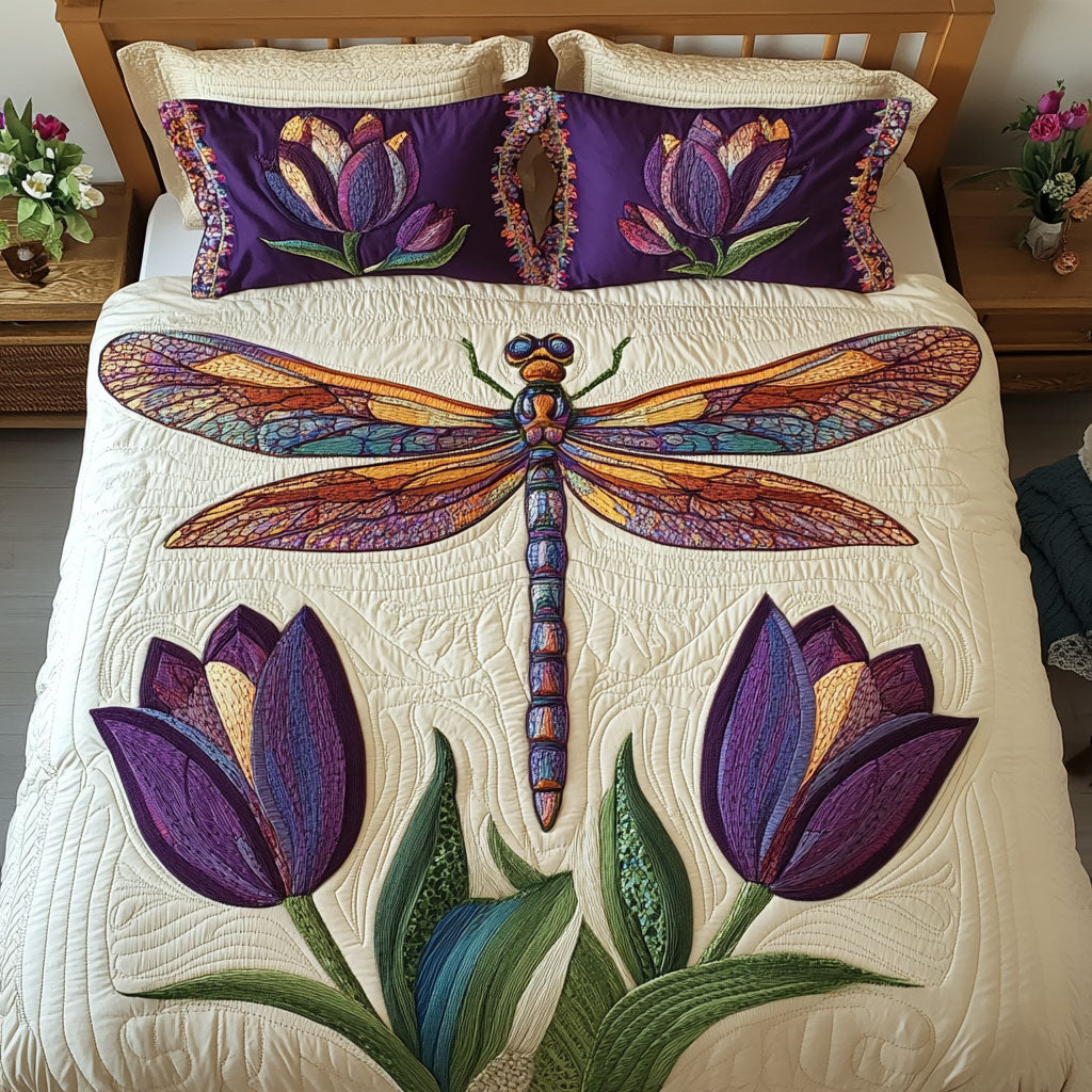 Colorful Dragonfly And Tulip WY2502007CL Duvet Cover Set