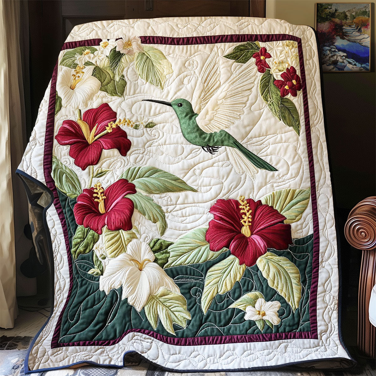 Hummingbird In Hibiscus WY2403047CL Quilt