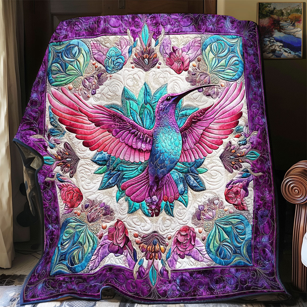 Mandala Flower Hummingbird WY0201036CL Quilt
