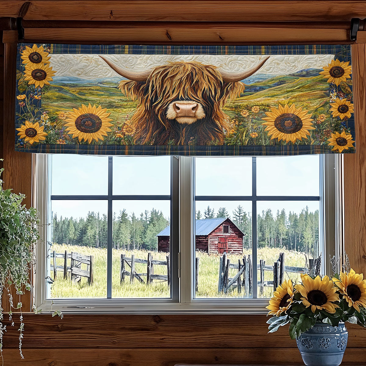 Cozy Highland Cow Garden WN1707009CL Quilted Valance