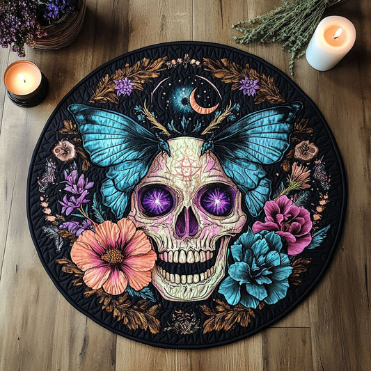 Skull Flower Night WX2105035CL Quilted Round Mat
