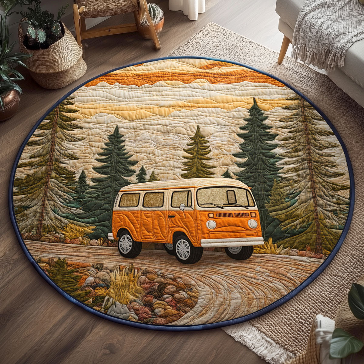 Retro Forest Ride WJ0504047CL Quilted Round Mat