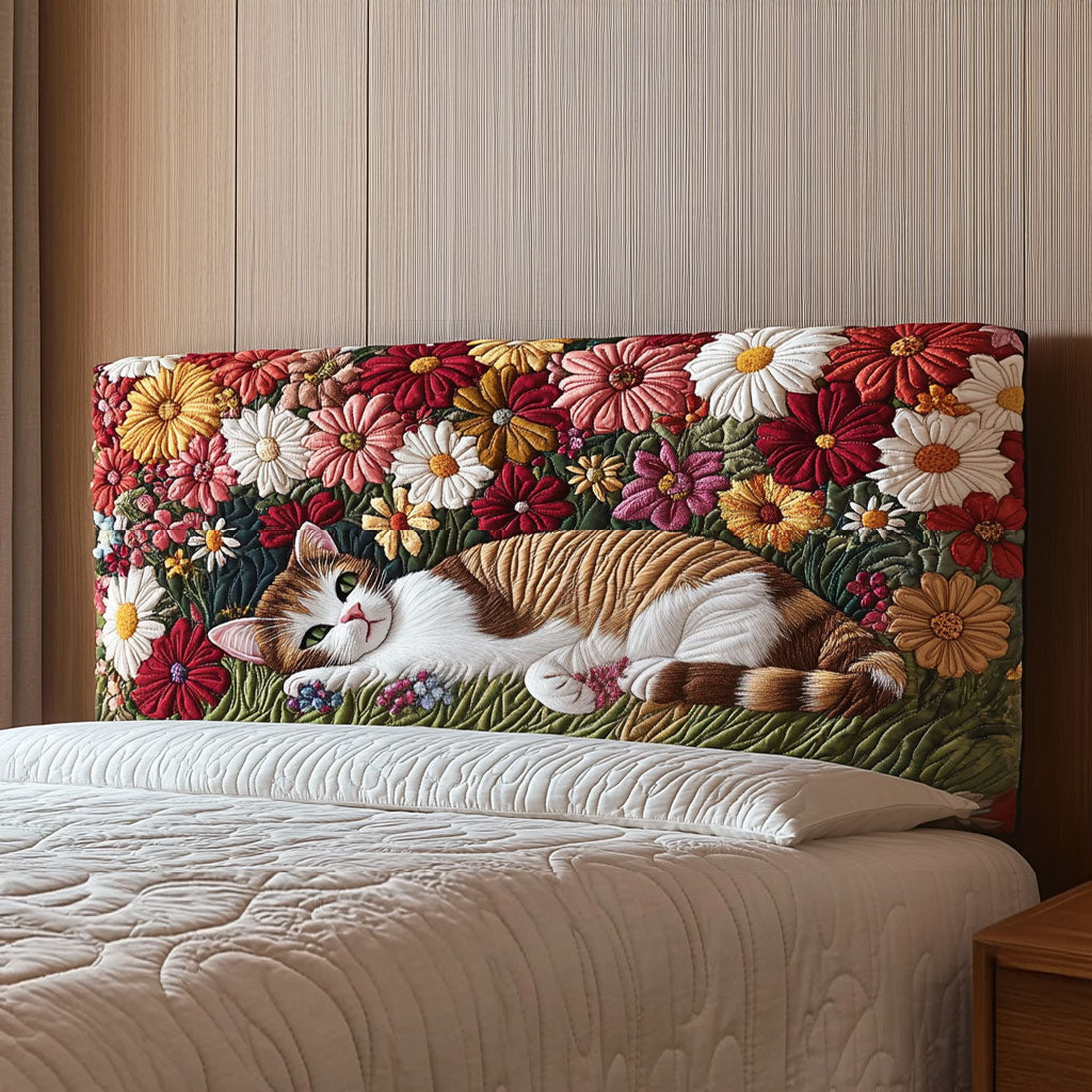 Floral Chilling Cat QA2012006CL Quilted Headboard Slipcover