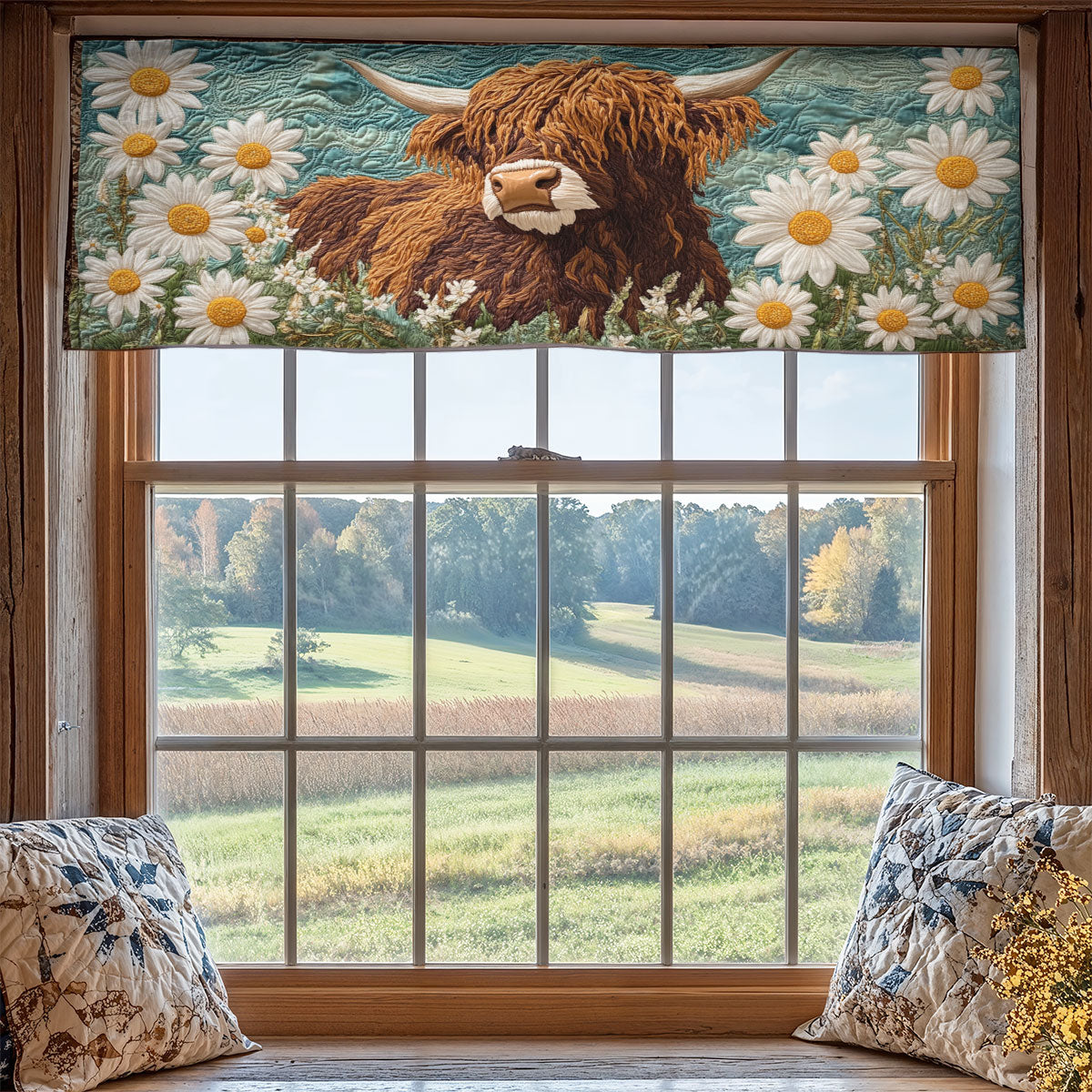 Daisy Highland Cow WX1405014CL Quilted Valance