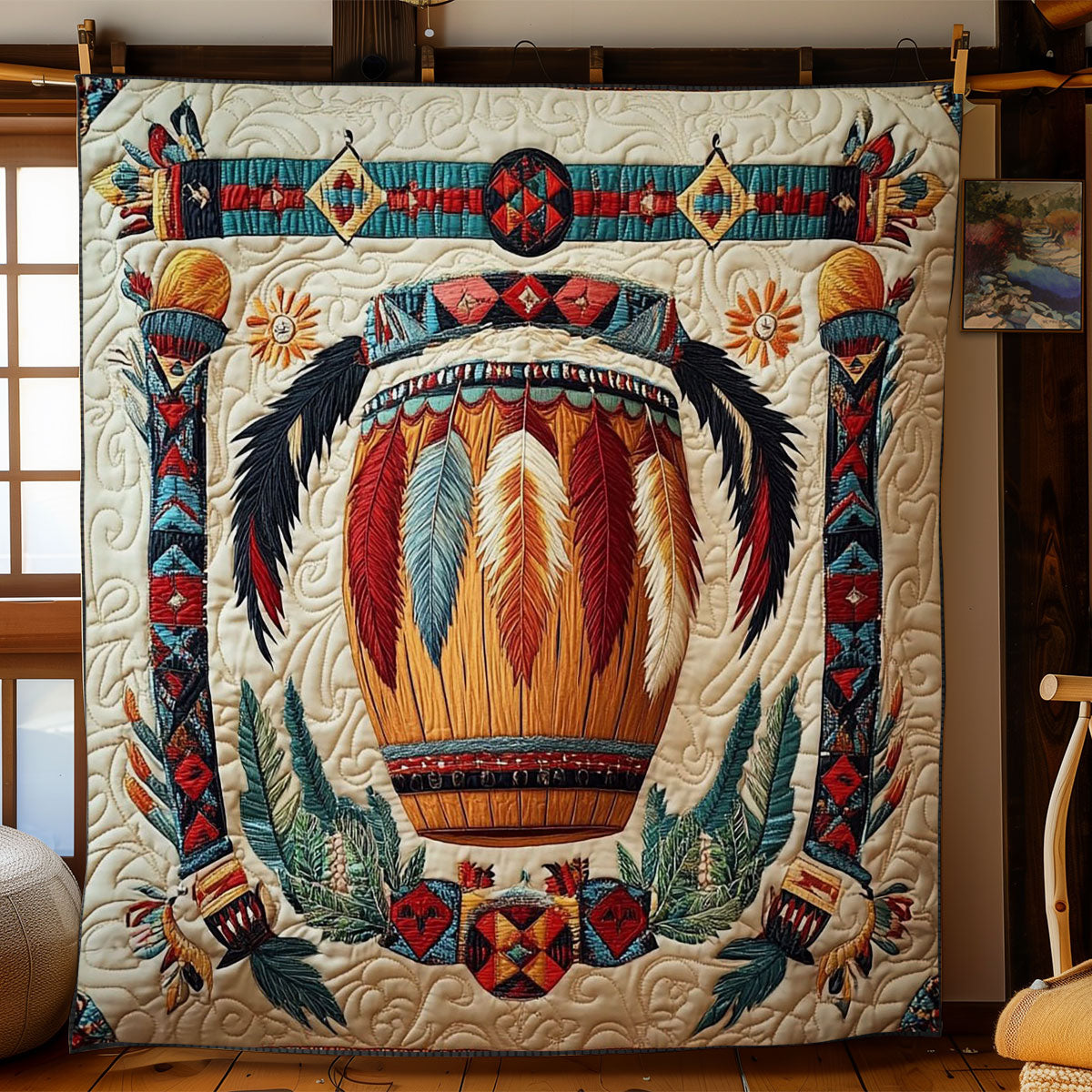 Native Feather Drum WY2201078CL Quilt