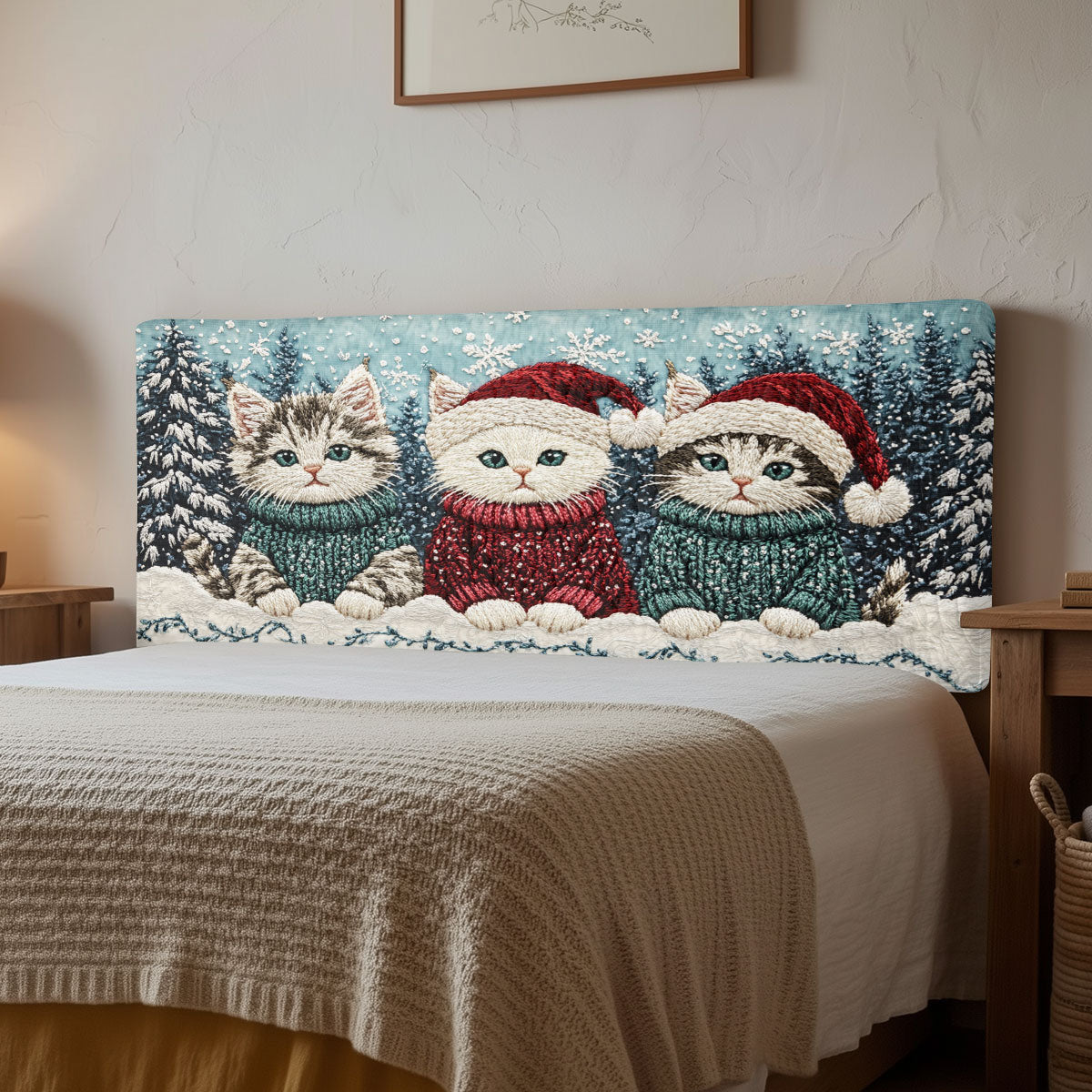 Cozy Snow Cat CW2312010CL Quilted Headboard Slipcover