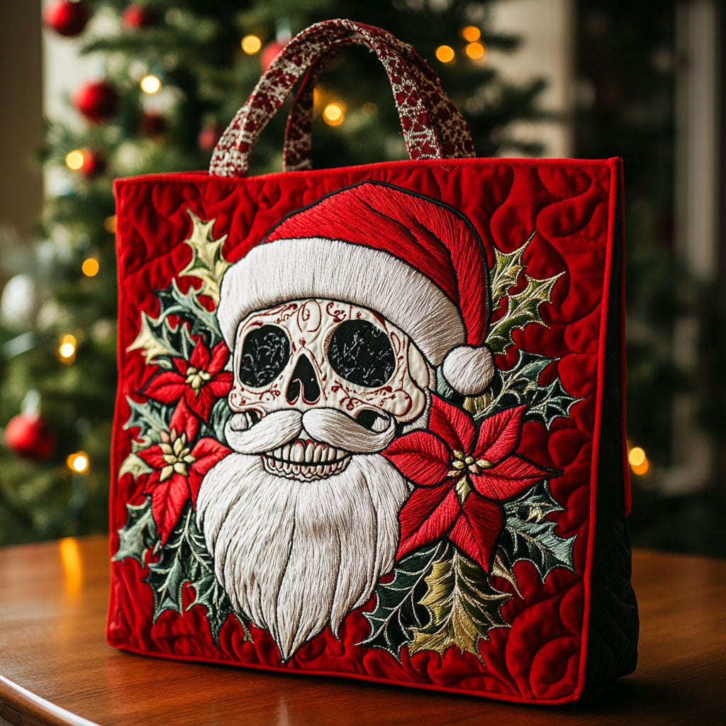 Santa Skull Glow CW0810037CL Quilted Tote Bag