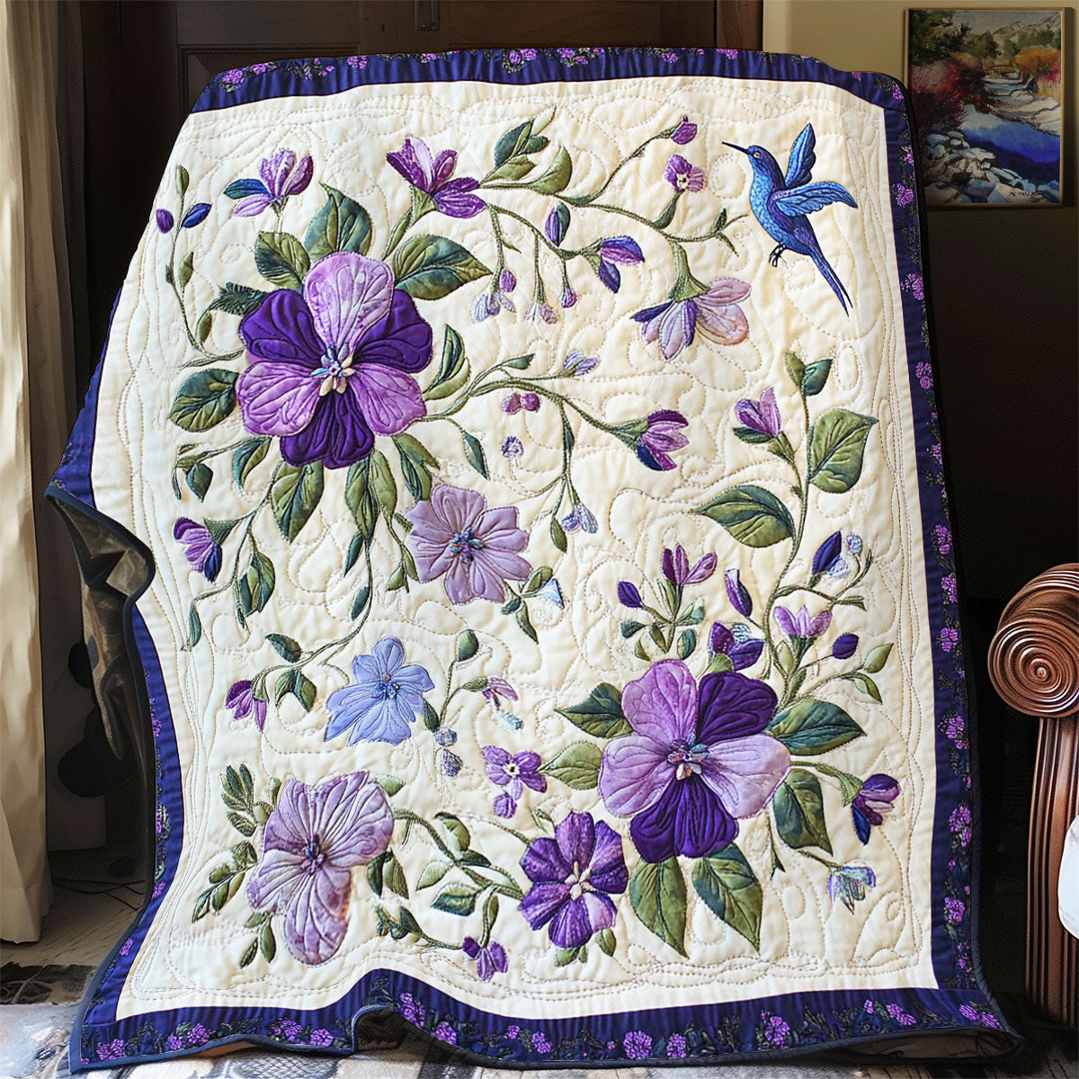 Hummingbird In Purple Garden WY2402052CL Quilt