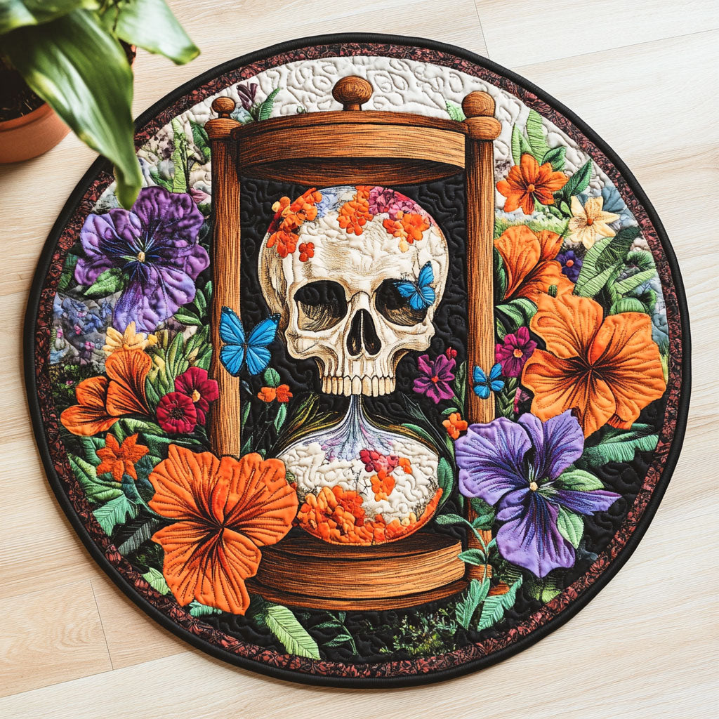 Skull Bloom CW2507047CL Quilted Round Mat