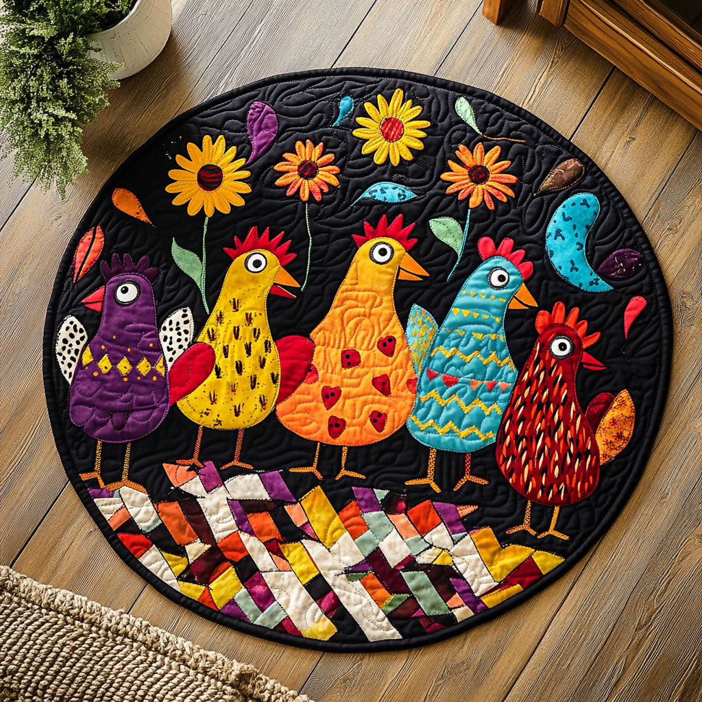 Colorful Chicken Flock CQ2805029CL Quilted Round Mat