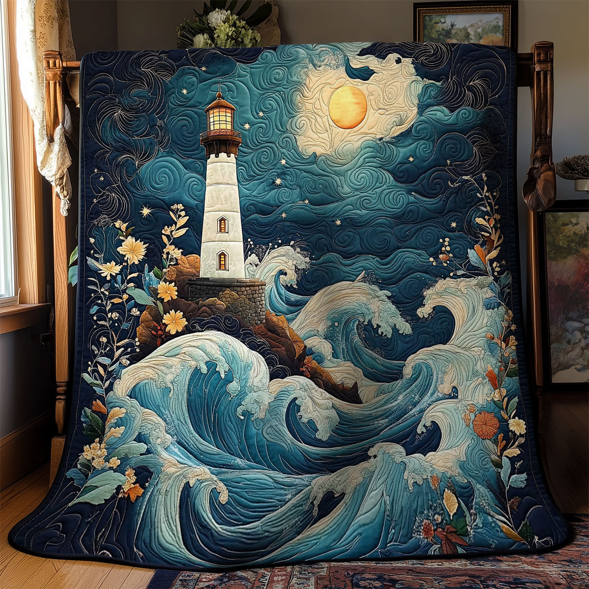 Lighhouse In Midnight Ocean WY2003066CL Quilt