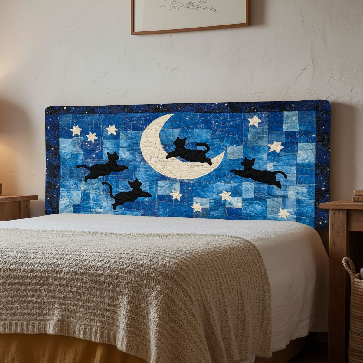 Black Cat To The Moon WJ1212011CL Quilted Headboard Slipcover
