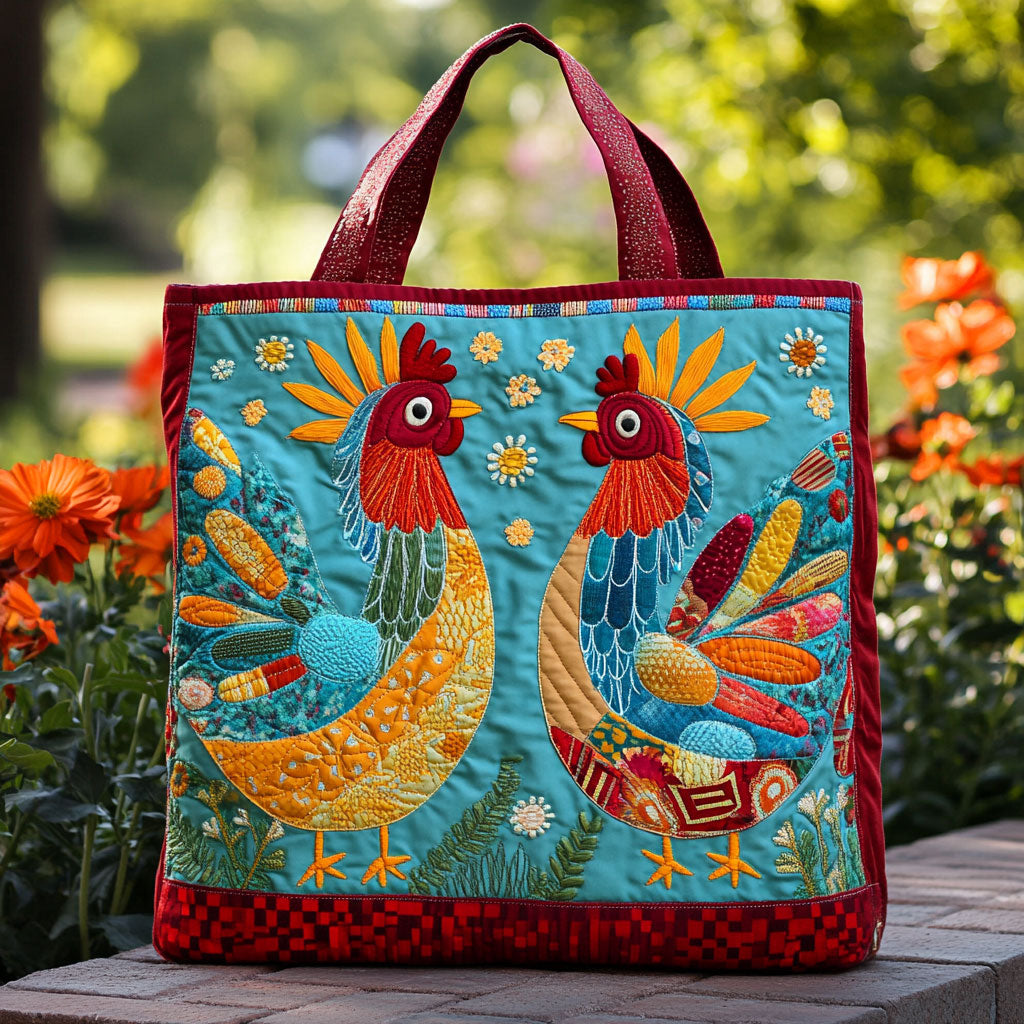 Chicken Folk Pair CW1411020CL Quilted Tote Bag