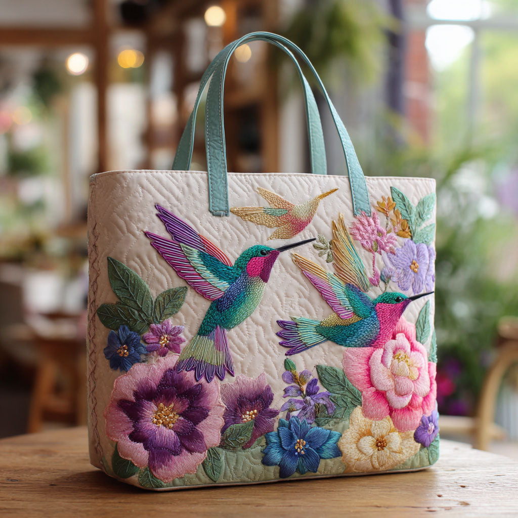 Floral Hummingbird CW2209020CL Quilted Tote Bag
