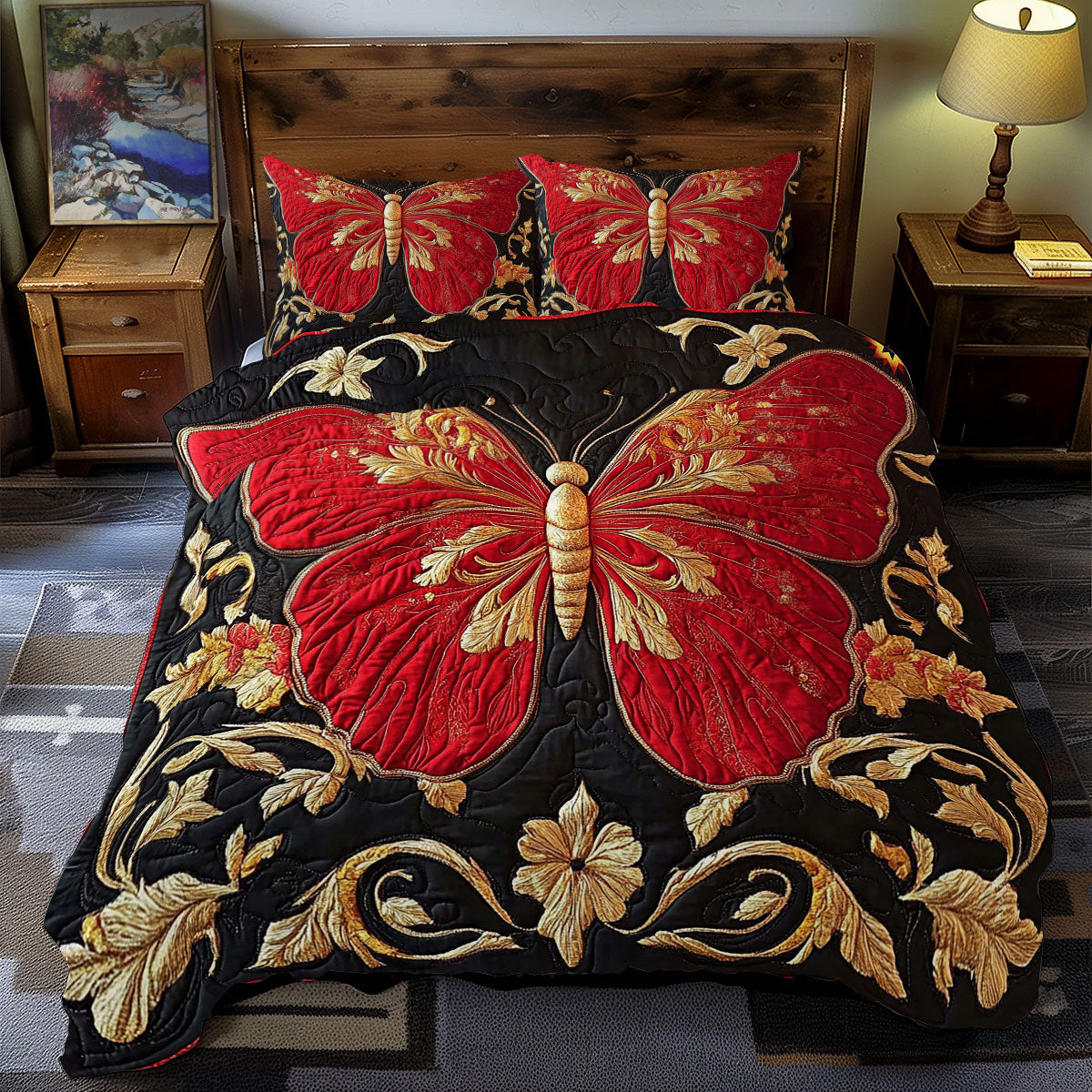 Royal Red Butterfly WY1012079CL Duvet Cover Set
