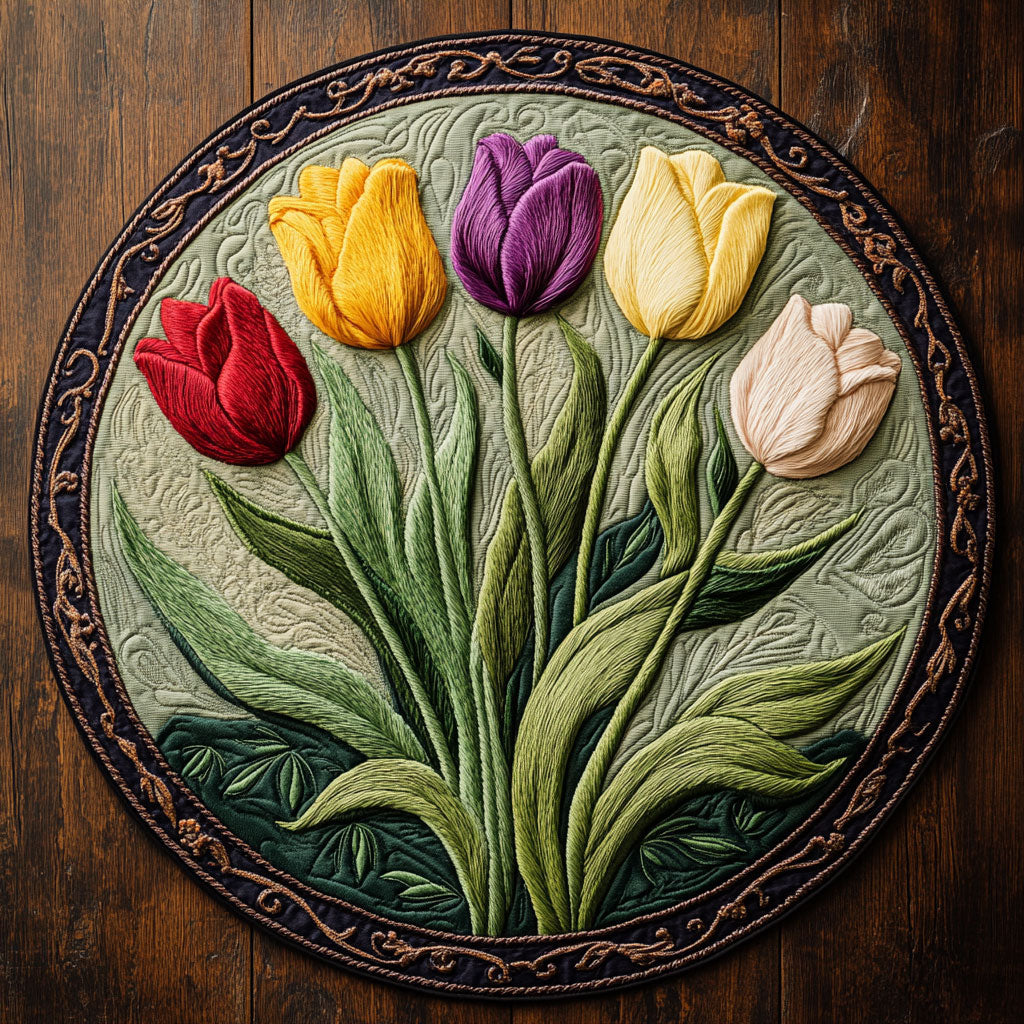 Evening Tulip Garden WN1706006CL Quilted Round Mat
