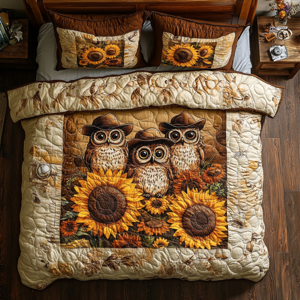 Owl Family In Sunflower WY2901087CL Duvet Cover Set