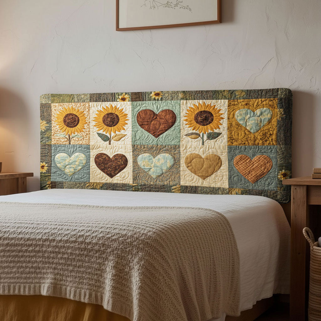 Country Sunflower And Heart WN1312031CL Quilted Headboard Slipcover