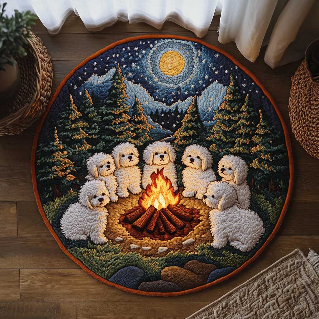 Bichon Frise Cozy Night WN1703006CL Quilted Round Mat