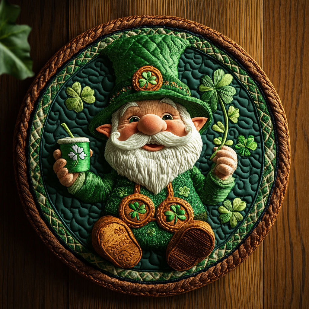 Cheers To The Gnome WN1407001CL Quilted Round Mat