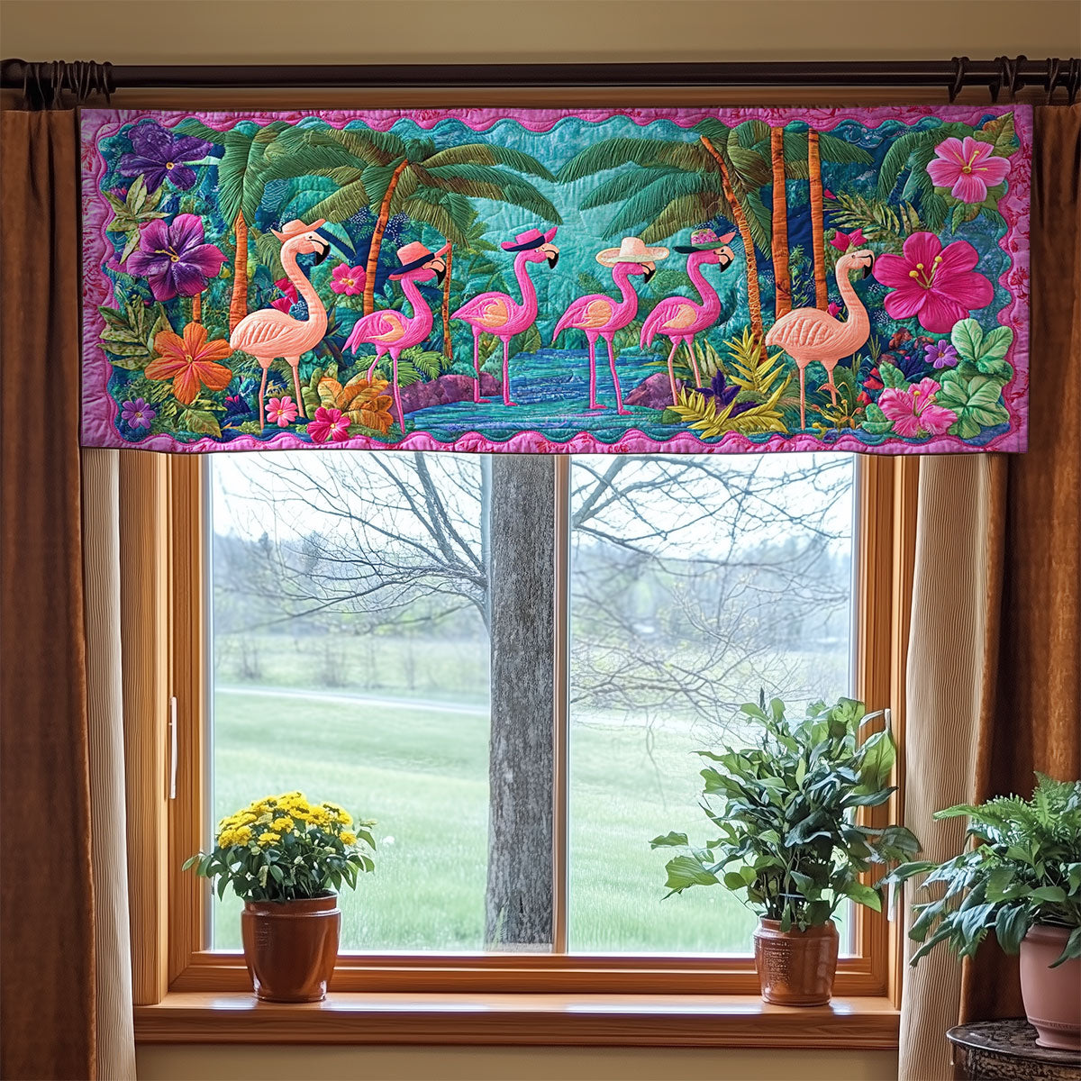 Hat Flamingos WY1505043CL Quilted Valance