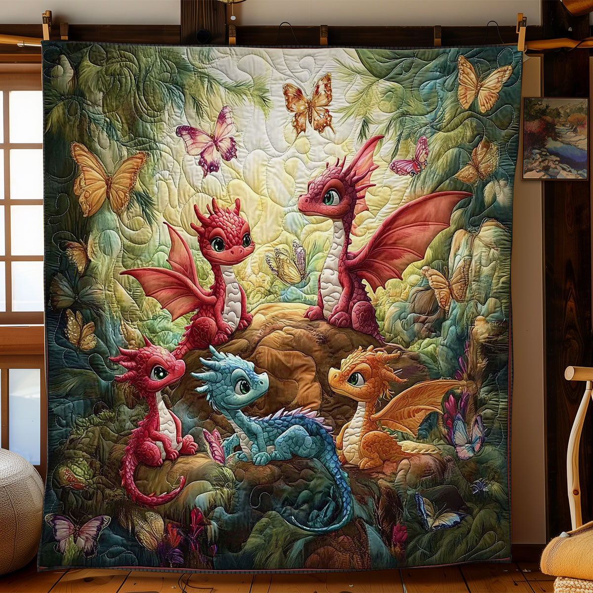 Baby Dragon In Forest WY0801001CL Quilt
