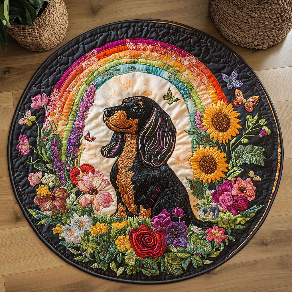 Floral Dachshund WN2208042CL Quilted Round Mat