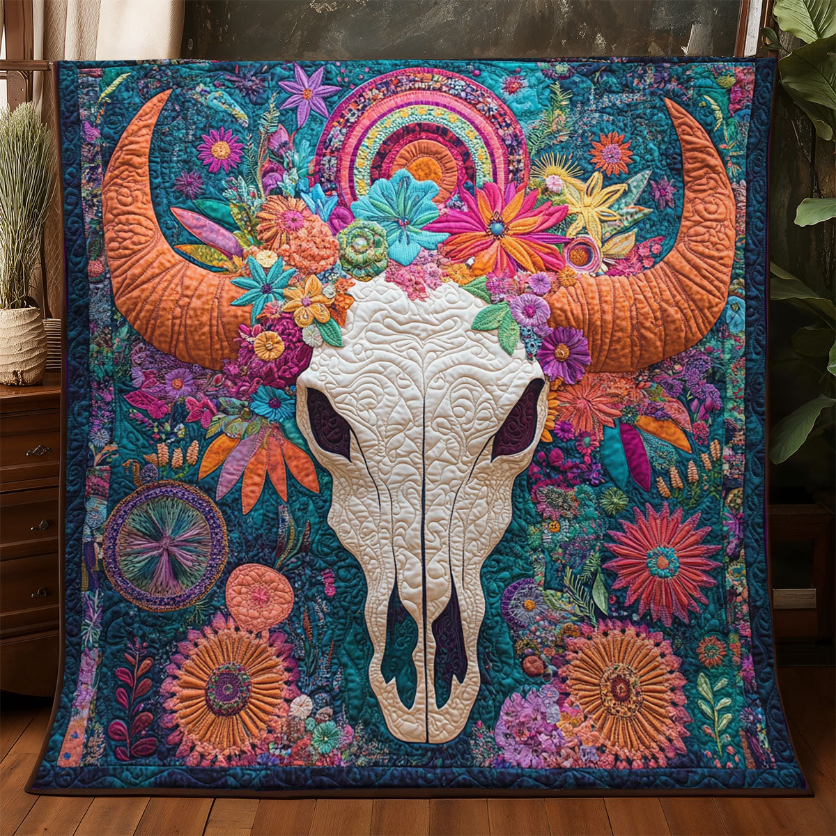 Vibrant Bull Skull WX3105069CL Quilt